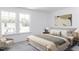 Bedroom with two large windows, neutral tones and soft lighting creating a relaxing, bright atmosphere at 174 Blue Butterfly Dr, Angier, NC 27501