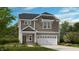 Charming two-story home with a gray color scheme, dormer windows, and a two-car garage at 174 Blue Butterfly Dr, Angier, NC 27501