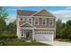 Charming two-story home showcasing light brown siding, white trim and a two car garage at 182 Blue Butterfly Dr, Angier, NC 27501