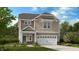 Charming two-story home with a white garage door, light blue front door, and beautifully landscaped front yard at 204 Blue Butterfly Dr, Angier, NC 27501