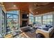 Cozy sunroom with brick fireplace, TV, and windows at 207 Linden Ave, Raleigh, NC 27601