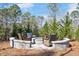 Cozy outdoor fire pit area surrounded by a low stone wall and comfortable wicker seating at 2412 Toll Mill Ct, Raleigh, NC 27606