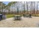 A stone patio with a dining set, grill, and seating area creates a beautiful outdoor living space at 242 Sweet Pine Cir, Pittsboro, NC 27312