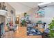 Spacious living room with hardwood floors, vaulted ceilings, and a fireplace at 573 Broadmoor Ct, Sanford, NC 27332
