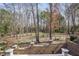 Tranquil backyard view with mature trees and landscaping, creating a private and peaceful outdoor space at 102 Shepton Dr, Cary, NC 27519