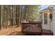 Relaxing back deck surrounded by tall trees, offering a private outdoor retreat next to the house at 1109 Sorcerer Ct Ct, Knightdale, NC 27545
