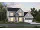 Charming two-story home with stone accents, gray siding, and a well-manicured lawn, complemented by elegant outdoor lighting at 1220 Opal Ln # 89, Durham, NC 27705