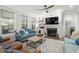 Comfortable living room with a fireplace, hardwood flooring, and lots of natural light at 1608 Doubles Ct, Raleigh, NC 27609