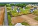 Aerial view showcases homes with large green lawns, wooden fences, and adjacent farmland, offering a serene neighborhood setting at 22 Whistling Way # 18, Lillington, NC 27546