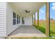 Covered back porch with ceiling fan, providing a comfortable outdoor space for relaxation and entertainment at 22 Whistling Way # 18, Lillington, NC 27546
