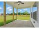 Spacious covered back porch featuring wooden columns and a ceiling fan for outdoor enjoyment at 22 Whistling Way # 18, Lillington, NC 27546