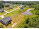 Aerial view of property featuring a pond, fire pit and fenced-in back yard at 40 Cinnamon Teal Way, Youngsville, NC 27596