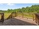 Wooden back deck with railing, stairs, and a scenic view of the landscape with the clear sky above at 40 Cinnamon Teal Way, Youngsville, NC 27596