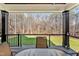 Covered outdoor patio with a serene view of the lush, green backyard and wooded area at 5040 Shakori Trl, Chapel Hill, NC 27707