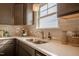 Kitchen sink view features gray cabinets, white subway tile backsplash, and stainless steel faucet at 505 Marthas View Way, Wake Forest, NC 27587