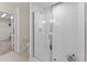 Bathroom featuring a glass enclosed shower and white subway tiles at 509 Marthas View Way, Wake Forest, NC 27587