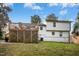 Back exterior view of house featuring a wooden deck, fenced yard and lawn at 5613 Ashton Dr, Raleigh, NC 27612