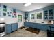 Bright kitchen with blue cabinetry, white countertops, and ample natural light from the windows at 1000 S 9Th St, Lillington, NC 27546