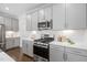 Close up of the stainless appliances and quartz counters in this modern kitchen at 1215 White Flint Cir, Durham, NC 27703