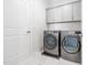 Well-equipped laundry room featuring modern washer and dryer and ample storage cabinets at 1215 White Flint Cir, Durham, NC 27703