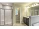Bathroom featuring a walk-in shower and single sink vanity at 1354 Red Bud Ct, Wake Forest, NC 27587