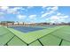 Community tennis courts, fenced, featuring blue courts with green perimeter at 27 Meath Ct # 215, Clayton, NC 27520