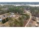 Overhead view showing the large property, inground pool and proximity to Lake Tillery at 582 Pollyanna Rd, Henderson, NC 27537