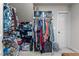 Walk-in closet with hanging clothes, shelves, and storage boxes at 690 Hawthorne Pl, Creedmoor, NC 27522