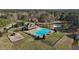 Aerial view of the community pool and recreation area with playground equipment at 690 Hawthorne Pl, Creedmoor, NC 27522