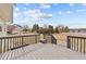 View of the backyard with a large grassy area, a playset, and a picturesque pond at 8712 New River Cir, Raleigh, NC 27603