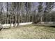 Scenic backyard featuring a white picket fence and wooded perimeter at 9244 Palm Bay Cir, Raleigh, NC 27617