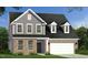 Charming two-story home with stone accents, gray siding, a black front door, and an attached two-car garage at 124 Willow Cameron Way, Angier, NC 27501
