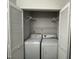 Laundry closet with shelving and side-by-side washer and dryer hookups at 159 Finley Forest Dr, Chapel Hill, NC 27517