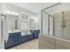 Bright bathroom featuring walk-in shower and double vanity at 2504 Georgianna Dr, Wake Forest, NC 27587