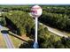 Aerial view of the local baseball-themed water tower surrounded by lush greenery in Wendell, NC at 270 Sweetbay Tree Dr, Wendell, NC 27591