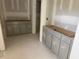 Unfinished bathroom featuring drywall and shower space, with new gray cabinets at 277 Gregory Village Dr, Lillington, NC 27546