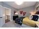 Charming bedroom featuring a playful design, gray walls, and modern decor at 292 Choice Trl, Pittsboro, NC 27312