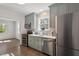 Modern kitchen with stainless steel appliances and gray cabinets at 35 Rogerson Dr, Chapel Hill, NC 27517