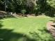 Lush green backyard with beautifully manicured lawn and mature trees at 3513 Eden Croft Dr, Raleigh, NC 27612