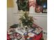 Table decorated for Christmas with a red tablecloth, centerpieces, and wrapped presents at 405 N Massey St, Selma, NC 27576