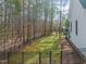 Fenced backyard featuring a lush lawn surrounded by mature trees at 5032 Big Creek Rd, Raleigh, NC 27613