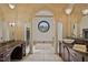 Elegant main bathroom features double vanities, soaking tub, and unique architectural details at 102 Anna Lake Ln, Cary, NC 27513