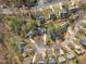 Aerial view showcasing a neighborhood with well-maintained homes, mature trees, and organized street layout at 106 Ferris Wheel Ct, Cary, NC 27513