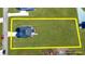 Aerial view of a home highlighting its spacious yard with marked property lines at 1318 Reading Ct, Burlington, NC 27217