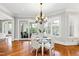 Bright dining area with a glass table, white chairs, and views of the manicured outdoor spaces at 1416 Barony Lake Way, Raleigh, NC 27614