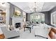 Bright and airy living room with a fireplace, white sofas, and large windows at 1416 Barony Lake Way, Raleigh, NC 27614
