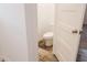 Bright bathroom features modern toilet, wood-look flooring and white walls at 29 Hinshaw Shop Rd, Liberty, NC 27298