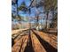 View of wooded backyard with storage building at 328 Cone Dr, Henderson, NC 27537