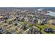 Wide aerial shot showcasing a residential neighborhood with lush green lawns and mature trees at 4278 Aviemore, Burlington, NC 27215