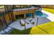 Aerial view of the backyard, patio, and indoor pool at 5601 Lambshire Dr, Raleigh, NC 27612